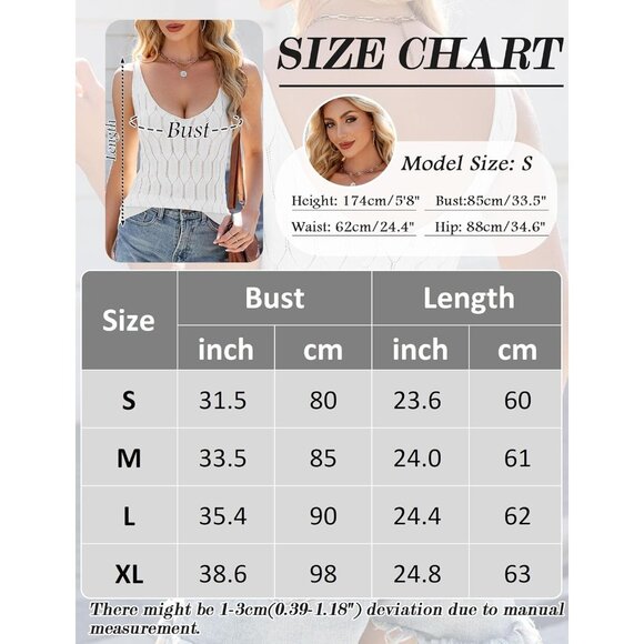 Feoya Women White Scoop Neck Knitted Cami Layering Sleeveless Pointelle Sweater - Picture 6 of 6